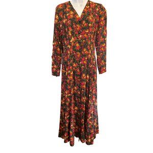 Vintage Express Women's Floral Button Front Midi Dress Size 7/8 Y2K Campagnie